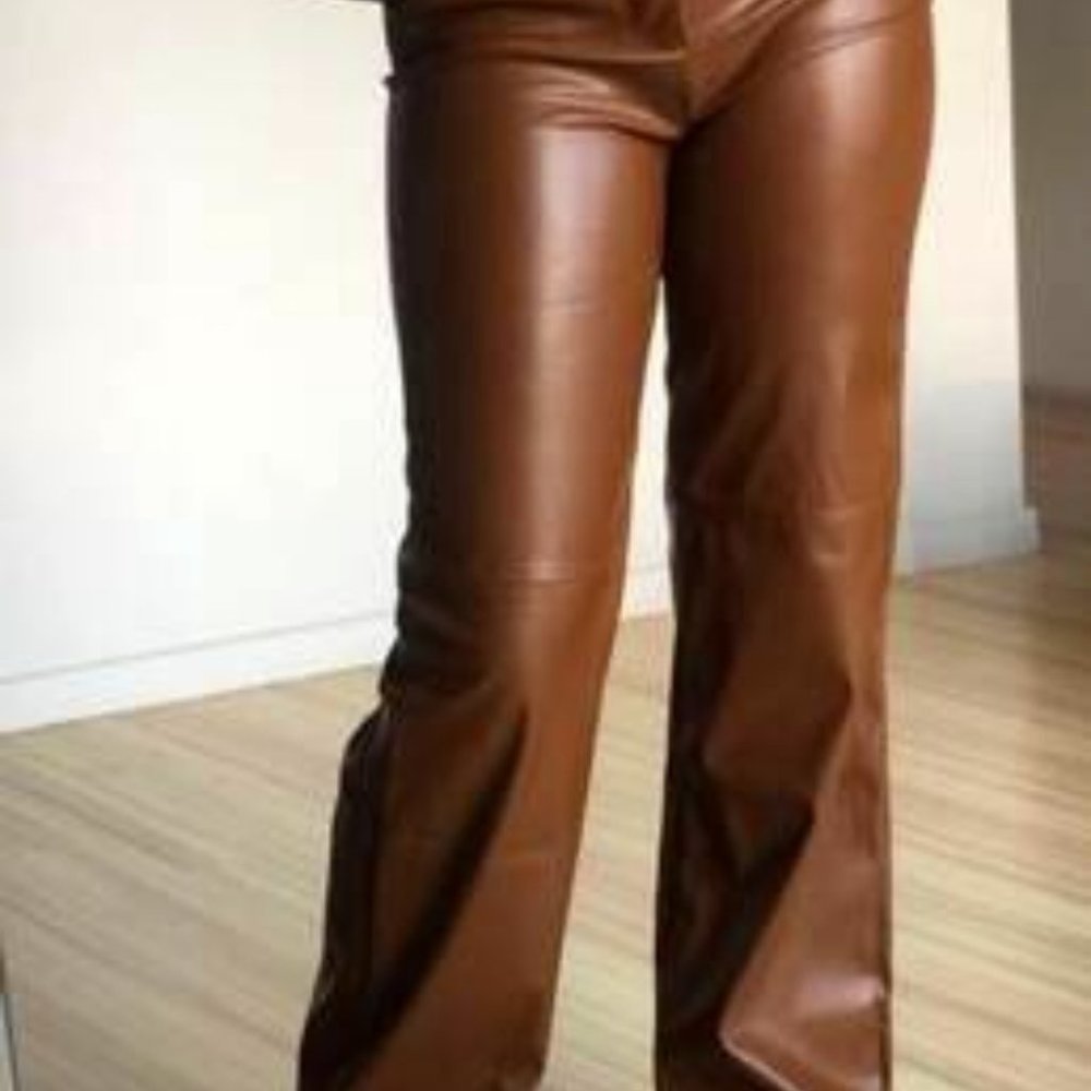 brown faux leather wide legged pants - Picture 8 of 8